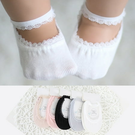 Yesbay 2 Pair Girl Socks Breathable Elastic Baby Girl Lace Crew Socks for Summer