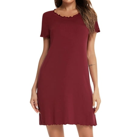 Womens Nightshirts & Gowns New Rolled Edge Solid Color Short Sleeved Comfortable Sleeping Home Nightgowns For Women
Womens Nightshirts & Gowns New Rolled Edge Solid Color Short Sleeved Comfortable Sleeping Home Nightgowns For Women