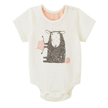 Baby Girls Organic Short Sleeve Cute Sheep Graphic Onesies Bodysuits