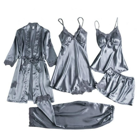 2021 Brand New Women‘s Pajamas Set Five-Piece Silk Pajamas Fashion and Elegant,Gray
2021 Brand New Women‘s Pajamas Set Five-Piece Silk Pajamas Fashion and Elegant,Gray