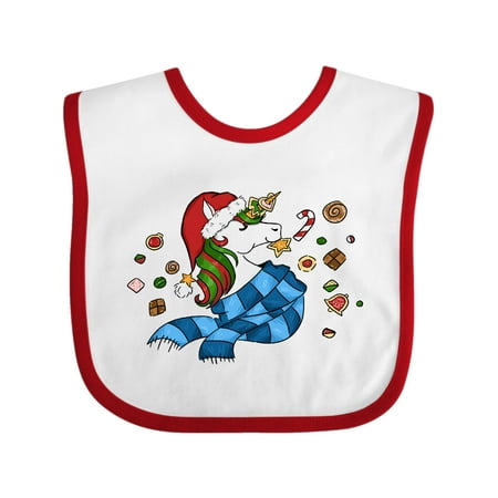 Inktastic Cute Christmas Unicorn with Cookies Gift Baby Boy or Baby Girl Bib