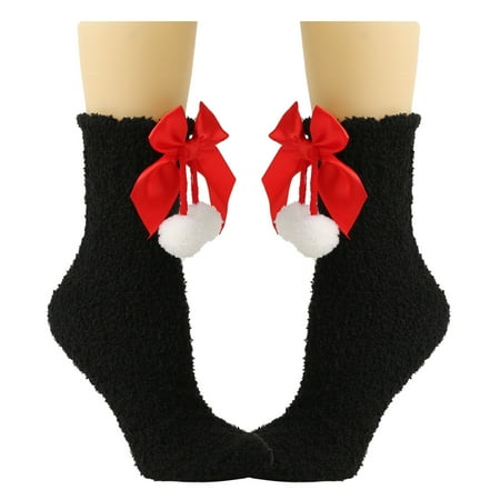 TANGNADE Women Socks Bowknot Pure Color Socks Over Festival Christmas