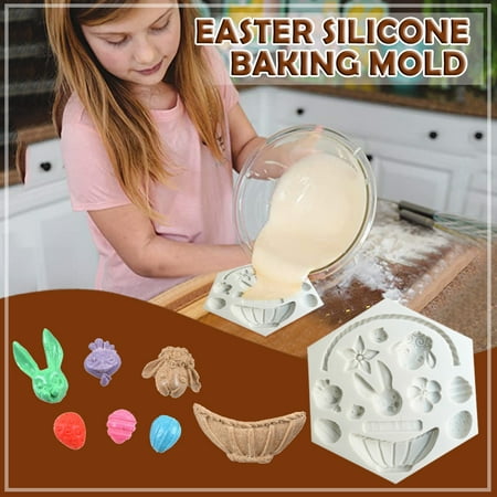 ERTUTUYI Rabbit Baking Easter Silicone Cake Bunny Flower Mold Decoration Basket Eggs Cake Mould