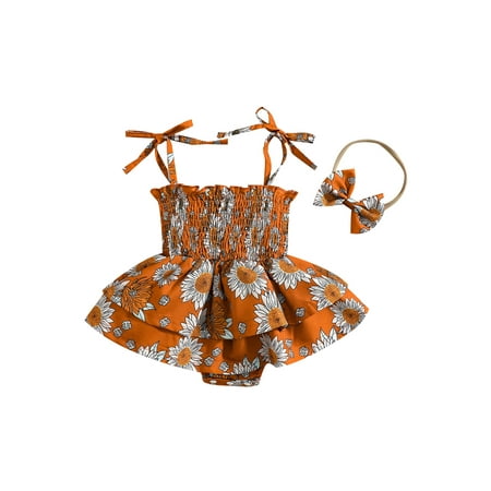 TFFR Floral Rompers for Baby Girl Adjustable Straps Tie Up Ruffles Jumpsuits