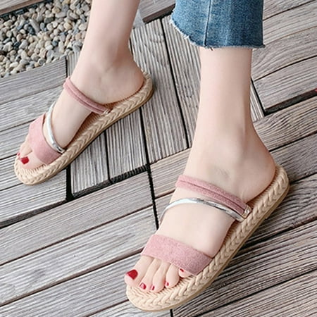 Fjofpr Slippers for Women Women sSummer Fashion Outdoor Large Size Woven Flat Sandals Non-slip Beach Shoes Hot