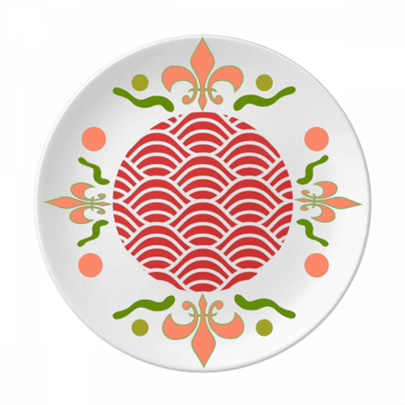 Japan Red White Waves Art Flower Ceramics Plate Tableware Dinner Dish
