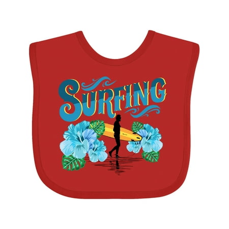 Inktastic I Love Surfing with Hawaiian Flowers Gift Baby Boy or Baby Girl Bib