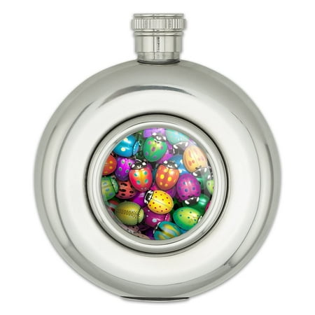 Ladybug Lady Bug Rainbow Round Stainless Steel 5oz Hip Drink Flask
