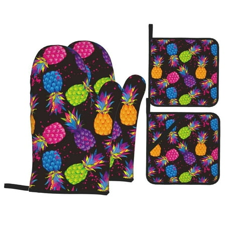 Oven Mitts and Pot Holders Sets 4 pcs Colorful Pineapple Black Non-Slip Oven Gloves Potholders Soft Quilted Lining Heat Resistant Gloves Hot Pads for Kitchen Cooking Baking 
Oven Mitts and Pot Holders Sets 4 pcs Colorful Pineapple Black Non-Slip Oven Gloves Potholders Soft Quilted Lining Heat Resistant Gloves Hot Pads for Kitchen Cooking Baking