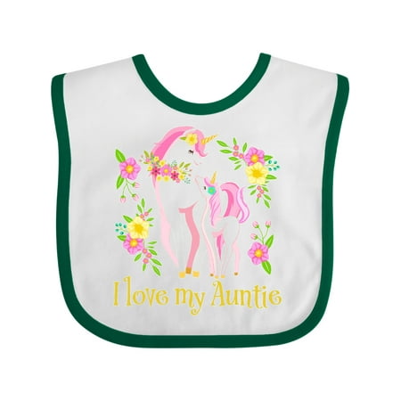 Inktastic I Love My Auntie Unicorn with Pink and Yellow Flowers Gift Baby Boy or Baby Girl Bib