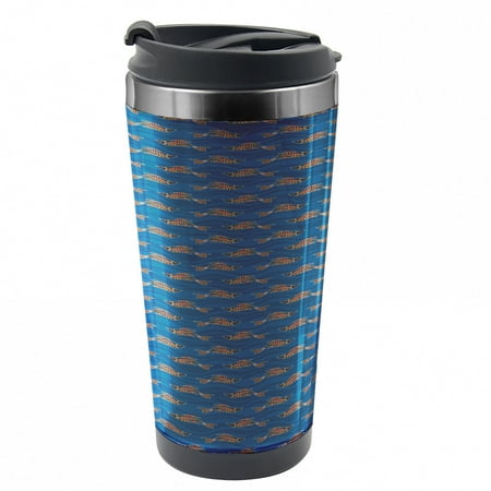 Fish Travel Mug Aboriginal Nautical Artwork Steel Thermal Cup 16 oz by Ambesonne