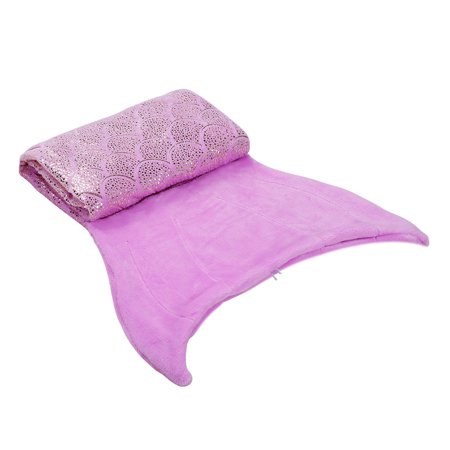 LANGRIA Children Mermaid Tail Blanket Flannel Snuggle Blanket Warm Lightweight Cozy All Seasons Sleeping Bag with 4 Straps to Tie, Zipper at the End for Kid Girl, 57 x 21, Light Purple