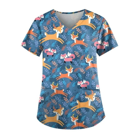 TKing Fashion Women Plus Size Scrubs Top V-Neck Short Sleeve Animal Print Pockets Work Blouse for Women Blue M
TKing Fashion Women Plus Size Scrubs Top V-Neck Short Sleeve Animal Print Pockets Work Blouse for Women Blue M