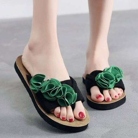 Women Beach Breathable Flowers Sandals Home Slipper Flip-Flops Flat Shoes