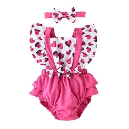 Arvbitana Baby Girls Valentine s Day Romper Set Fly Sleeve Square Neck Heart Print Bowknot Patchwork jumpsuit with Hairband
Arvbitana Baby Girls Valentine s Day Romper Set Fly Sleeve Square Neck Heart Print Bowknot Patchwork jumpsuit with Hairband