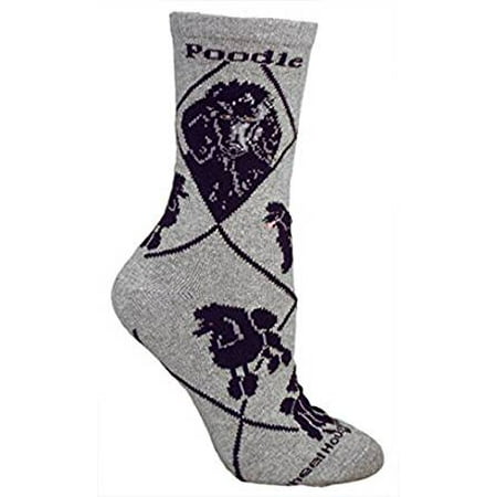 Black Poodle Gray Ultra Lightweight Cotton Crew Socks - Made in USA