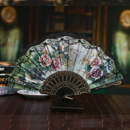 Chinese Style Lace Hand Held Folding Fan Dance Party Wedding Decor
