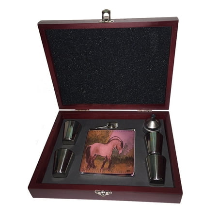 KuzmarK Pink Leather Flask Set in Rose Wood Gift Box - Norwegian Fjord Horse in Summer Horse Art by Denise Every
KuzmarK Pink Leather Flask Set in Rose Wood Gift Box - Norwegian Fjord Horse in Summer Horse Art by Denise Every