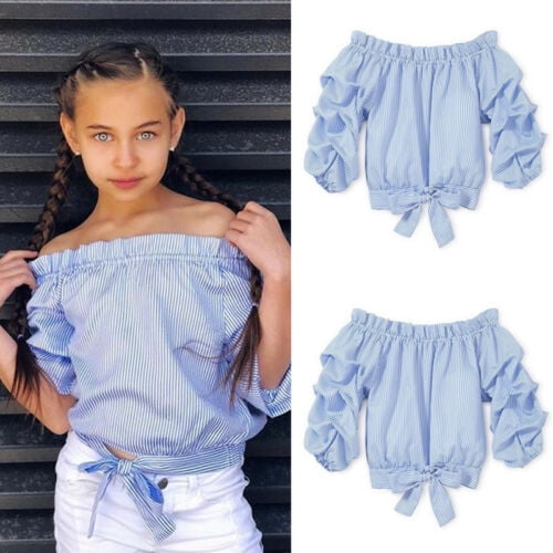 Kids Girl Clothes Off Shoulder T-Shir Tops Baby Girls Long Sleeve Tops Blouse