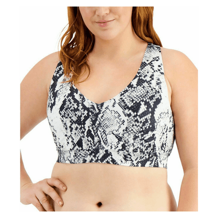 Ideology Women s Strappy-Back Snake Print Lined Sports Bra White 2X Plus