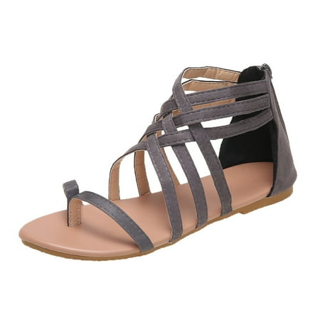 2022 Women s Flat Strappy Gladiator Sandals Cross Strap Back Zipper Fashion Thong Flip Flop Beach Sandal
