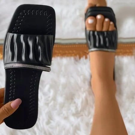 Summer Fashion Womens Casual Shoes Folded Leather Bohemian Rhinestone Open Toe Flat Slippers Black 8
Summer Fashion Womens Casual Shoes Folded Leather Bohemian Rhinestone Open Toe Flat Slippers Black 8