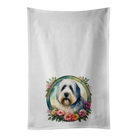 0.1 x 28 x 19 in. Old English Sheepdog & Flowers Kitchen Towel Set of 2