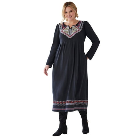 Soft Focus Women s Plus Size Embroidered Bib Dress