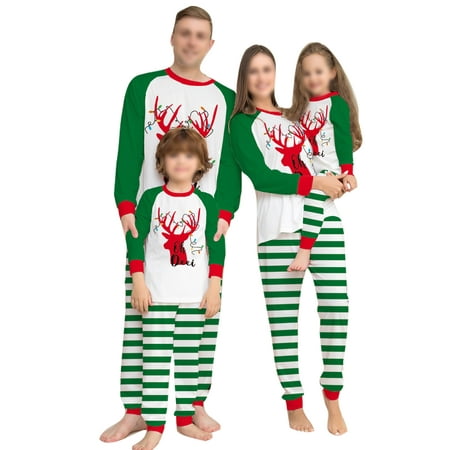 

Avamo Mommy Dad Child Xmas Pjs Elk Print Matching Family Pajamas Set Elastic Waist Loose Nightwear Women Men Kids Tops And Pants Holiday PJ Sets Green Baby 6