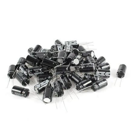 50pcs 1000uF 25V 10x17mm Radial Lead Electrolytic Capacitors Black