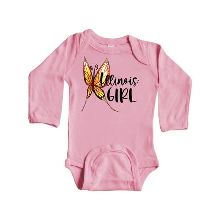 Inktastic Illinois Girl- Butterfly Gift Baby Girl Long Sleeve Bodysuit