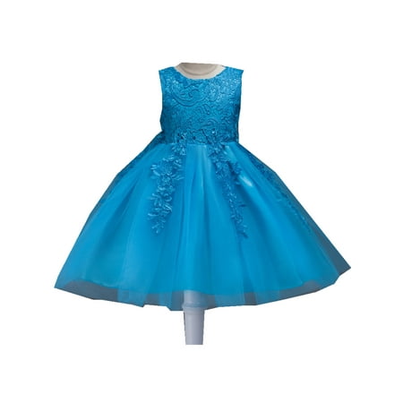 uukiA Child Girl 9-24 Months+2-6 Years Solid Floral Sleeveless Lace Fashion Wedding Dress