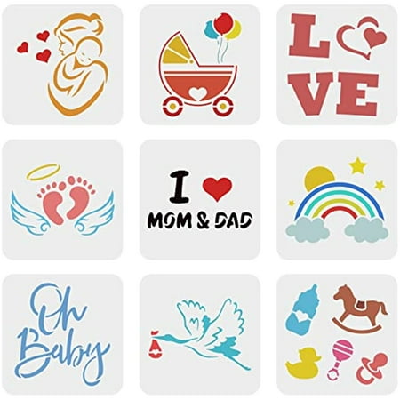 9 Pcs Baby Shower Stencil 5.9x5.9 inch Cute Onesie Stencil Plastic Love Footprint Goose Baby Carriage Rainbow Patterns Stencils Reusable Stencil for Painting Bodysuit Bags Shirts
9 Pcs Baby Shower Stencil 5.9x5.9 inch Cute Onesie Stencil Plastic Love Footprint Goose Baby Carriage Rainbow Patterns Stencils Reusable Stencil for Painting Bodysuit Bags Shirts
