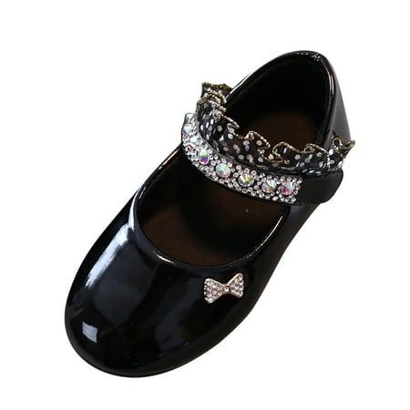 FRSASU Kids Shoes Clearance Toddler Shoes Crystal Princess Shoes Solid Casual Shoes Black 10(28)