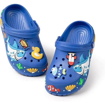 QWZNDZGR Kids Boys Girls Garden Clogs Sandals Toddler Cartoon Shark Water Shoes Comfort Lightweight Slides Slipper Summer Beach Pool Slip On Walking Sandals