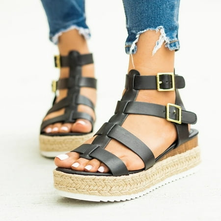 Alueeu Women s sandals Women s Platform Sandals Casual Shoes Ankle Buckle Strap Open Toe Summer Sandals