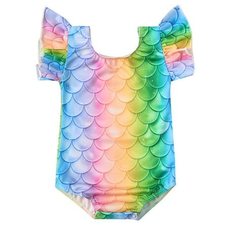 Baby Kids Girl Summer Ruffles Fly sleeve Print One Piece Swimsuit Swimwear