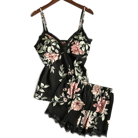 Women Sexy Slip Satin Nightwear Lace Cami Padded+Shorts Flower Pajamas V-Neck Sleepwear Floral Silk Nighty 
Women Sexy Slip Satin Nightwear Lace Cami Padded+Shorts Flower Pajamas V-Neck Sleepwear Floral Silk Nighty