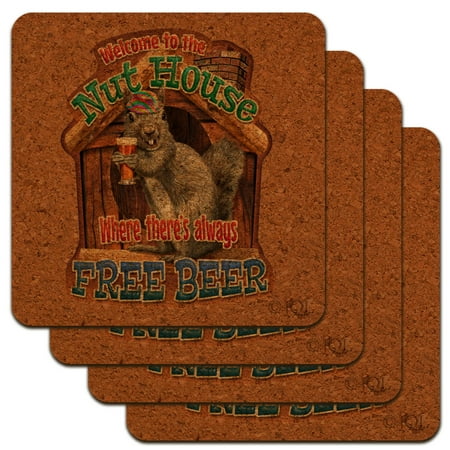 Welcome to the Nut House Always Free Beer Low Profile Novelty Cork Coaster Set
Welcome to the Nut House Always Free Beer Low Profile Novelty Cork Coaster Set
