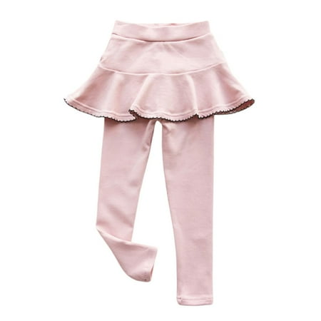 Girls Culottes Winter Warm Leggings Fake Two-piece Stitching Pantskirt Child Girls Plus Velvet Leggings Spring Autumn All-match Skirtpants