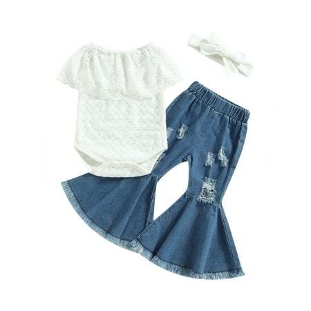 HOANSELAY Baby Girls Summer Jumpsuits Set Off-shoulder Floral Lace Romperl Ripped Denim Flared Pants
HOANSELAY Baby Girls Summer Jumpsuits Set Off-shoulder Floral Lace Romperl Ripped Denim Flared Pants