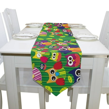 

POPCreation Cute Stripe Owl Table Runner 13x70 Inches Green Table Top Decoration