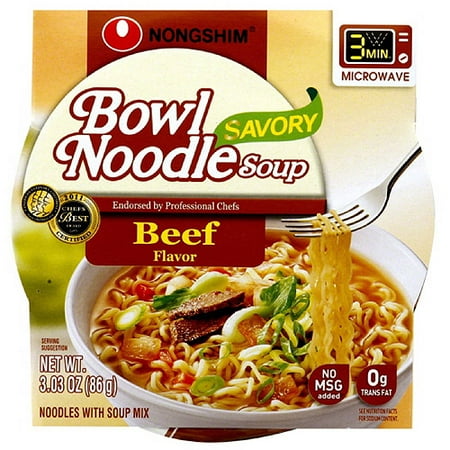Nong Shim Beef Noodle Bowl Soup, 3.03 oz (Pack of 12)