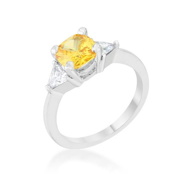 Womens Shonda 1.8 CT Canary Cubic Zirconia Rhodium Cushion Classic Statement Ring - Size 9
