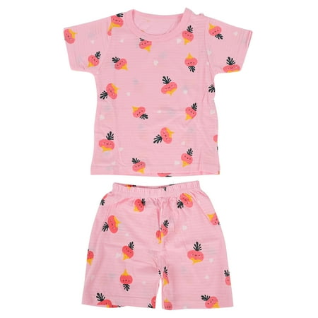 Baby Short Sleeve T‑Shirt Short Pants Breathable Summer Clothes Pajamas Suit for KidsRadish 130cm