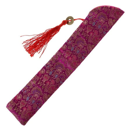 Silk Folding Chinese Hand Fan Bag With Tassel Dustproof Holder Protector Pouch C