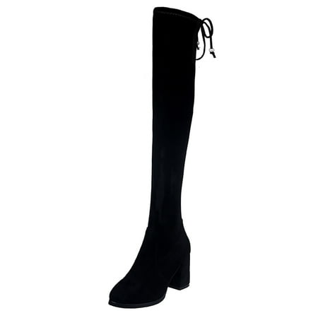 Rdeuod Tall Boots For Women New Style Long Women S Elastic Thick Heel High Can Not Drop