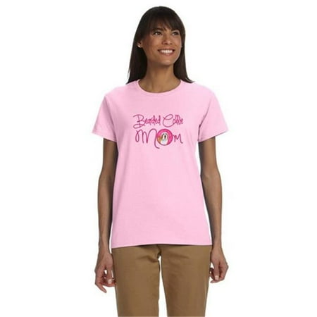 Carolines Treasures LH9375PK-978-L Pink Bearded Collie Mom T-Shirt Ladies Cut Short Sleeve, Large