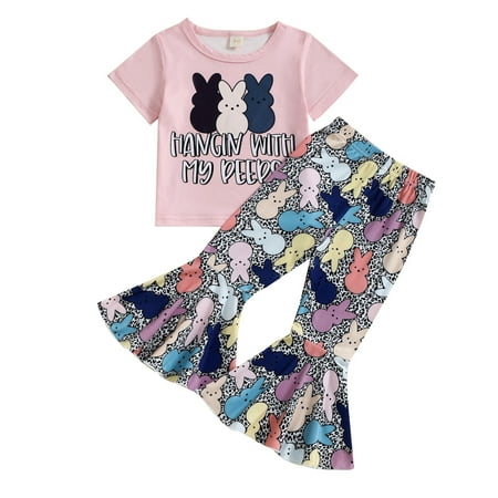 EHTMSAK Infant Baby Toddler Children Girl Outfits Summer Short Sleeve Clothing Set T Shirts and Flare Pants Set Pink 9M-5Y 120
EHTMSAK Infant Baby Toddler Children Girl Outfits Summer Short Sleeve Clothing Set T Shirts and Flare Pants Set Pink 9M-5Y 120