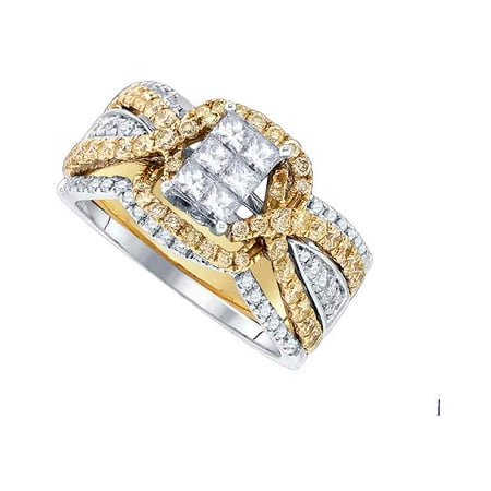14kt White Gold Womens Princess Diamond Bridal Wedding Engagement Ring Band Set ( 1.50 cttw.)